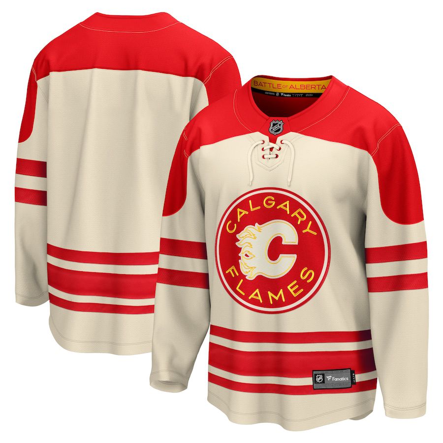 Men Calgary Flames Fanatics Branded Cream 2023 NHL Heritage Classic Premier Breakaway Jersey->calgary flames->NHL Jersey